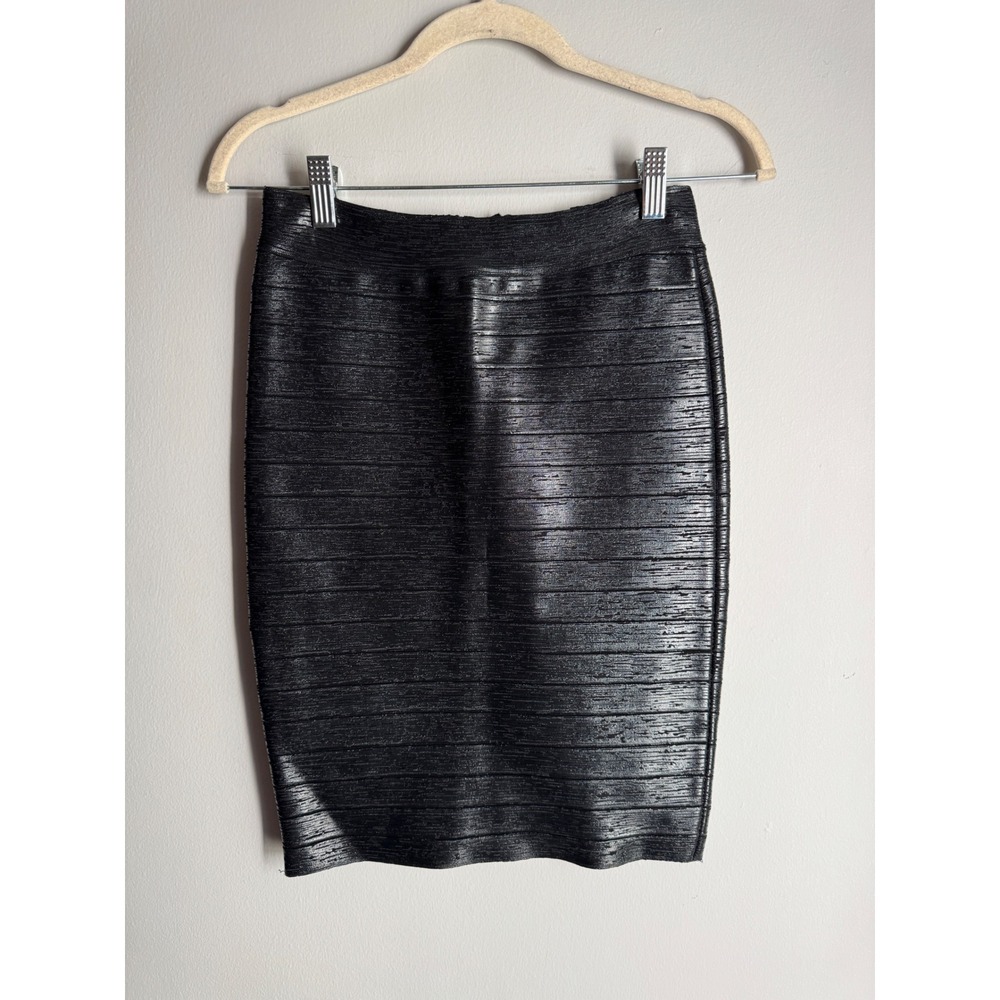 Alberto Makali Black Bandage Bodycon Skirt Metallic Ribbed Back Zip Small